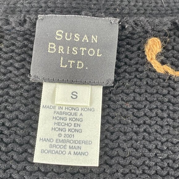 NWT Vintage Dead Stock Hand Embroidered Mixed Knit Bobble Black Tan Cardigan S - Picture 10 of 12